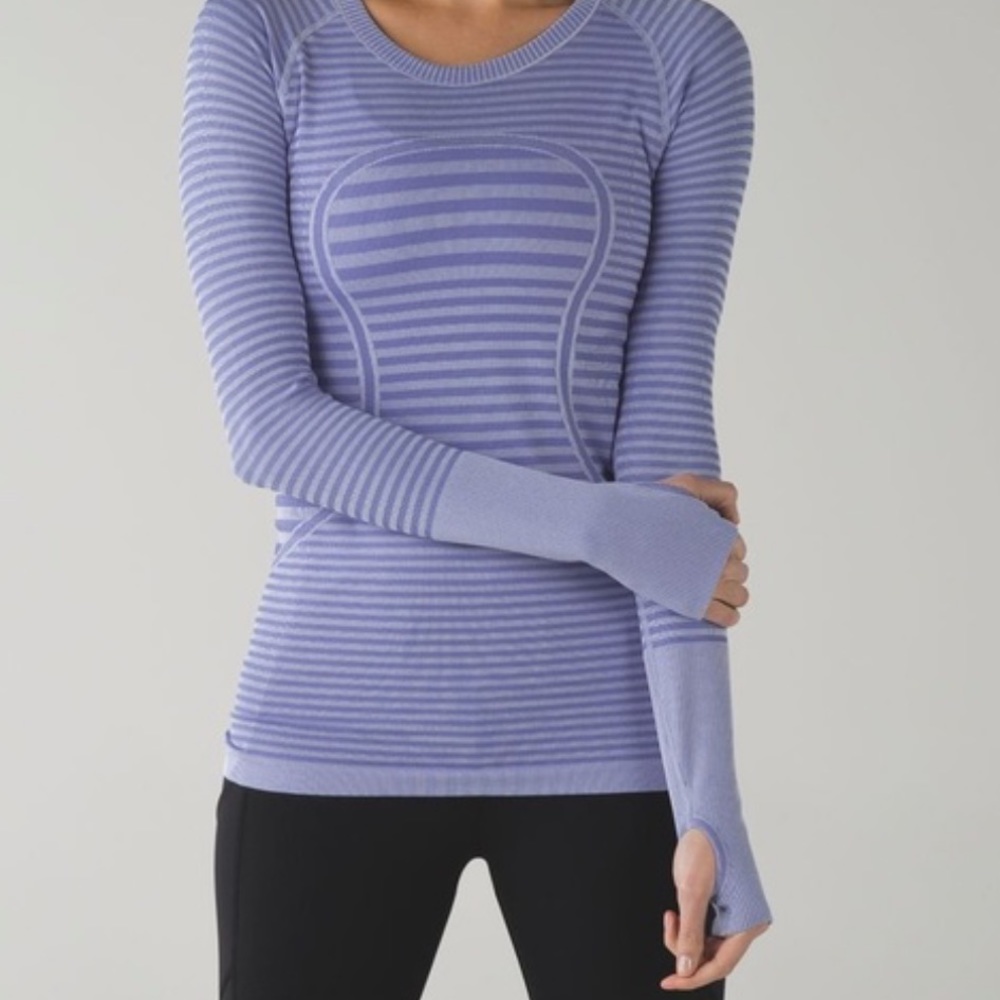 Lululemon blue striped swiftly tech long sleeve size 6